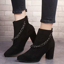 free shipping 2020 spring and autumn new fashion wild black large size 35-43 women's shoes thick suede boots high heel wome Zip