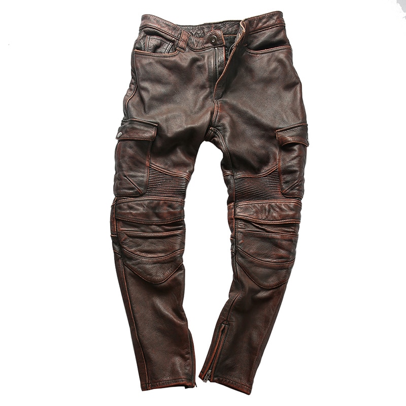 genuine cow leather motorcycle rider pants vintage stylish cowhide leather trousers 4 colours