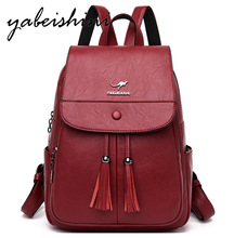 high quality women Leather Backpack women tassel Rucksack mochila feminina school backpacks for teens Sac A Dos Shoulder Bags