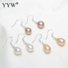 pink white purple Freshwater Pearl Earrings silver color plated natural more colors for choice 8mm 8x27mm Sold By Pair