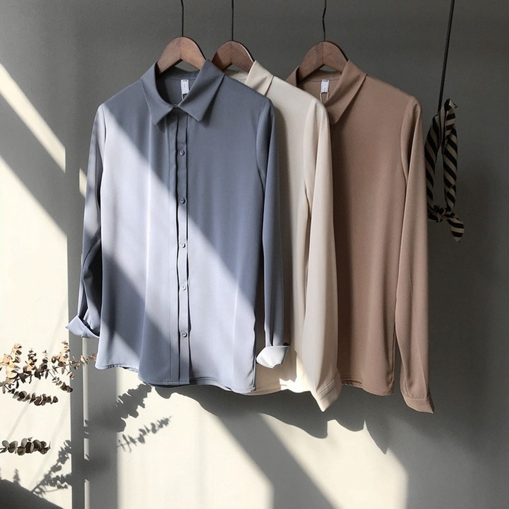 women blouse  womens tops and blouses Spring 2020 women's solid color basic thick chiffon shirt women long sleeve shirts