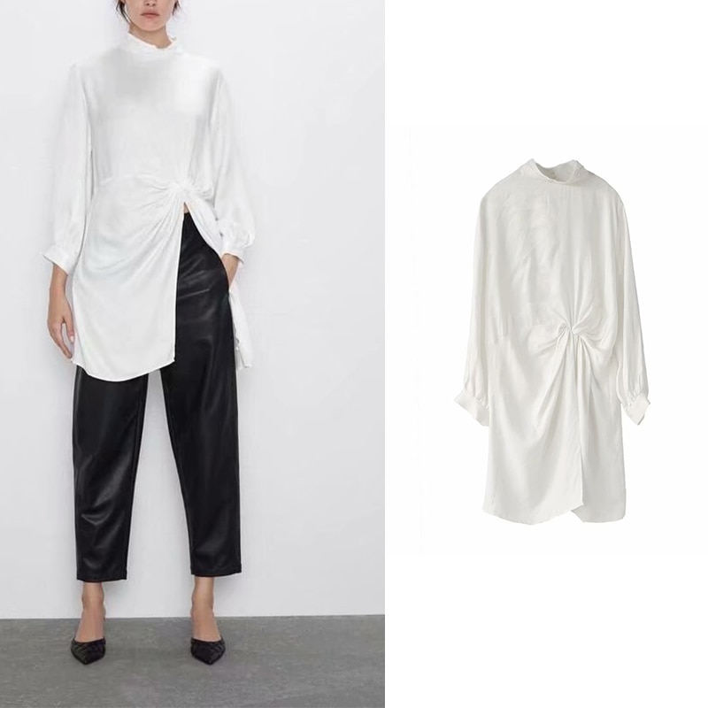 za 2019 fashion england elegant white color bow in front forking shirt women blusas mujer de moda 2019 shirt womens tops shirt