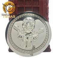 1 Pcs Round Gun Skull Silver Belt Buckle for Men, Men's Western Cowboy Belt Buckle Head Suit for 3.8-4cm Belt