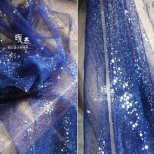 1meter Small Sequins Dark blue Gradient Glitter Tulle DIY Skirt Dress Party Decor pettiskirt TuTu designer fabric