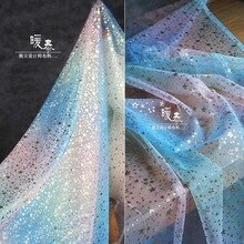 1meter Soft star Rainbow yarn fabric Gold sequin Skirt Wedding Dress pettiskirt TuTu veil Party Decor DIY Shiny tulle fabric