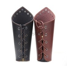 1pc Cross String Black Steampunk Lace Up Medieval Gauntlet Wristband Brown Cosplay Props Faux Leather Wide Bracer Arm Armor Cuff