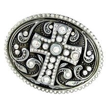 3D Cross Pattern Metal Belt Buckle Crystal Rhinestone Western Cowboy Cowgirl