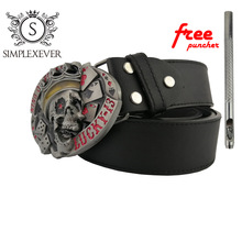 3D Skull Silver Men Belt Buckle with Leather Belt Metal Cowboy Belt Buckles for 4cm Wide Belt