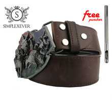 Alloy Bull Head Belt Buckle - Vintage Gunmetal Running Native Western Cowboy Belt Buckles with Belt