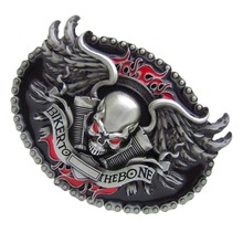 BIKER TO THE BONE Skull Head Vintage Oval Belt Buckle Western Cowboy Mens Accesories