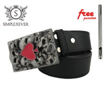 Belt DIY Accessories Skull Belt Buckle Western Cowboy Red Heart Men's Belt Buckle Punk Rock Style with Belt
