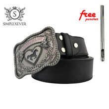 Belts with Cowgirl Up Mens Belt Buckle Silver Plating Horse Metal Belt Buckle Men's Birthday Gifts Dropshipping