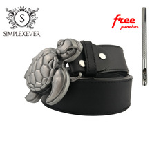 Belts with Silver Tortoise Belt Buckle Solid Men's Belt Buckles with Leather Belt and Free Puncher As Birthday Gifts