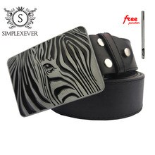 Belts with Zebra Metal Belt Buckle Silver Mens Belt Buckle Head Jeans Accessories for Women with Leather Belt