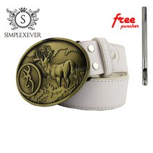 Brass Belt Buckle Magic Forest Deer Pattern Bronze Metal Pin Buckles Fashion Trousers Belt Buckles for Men with Belt