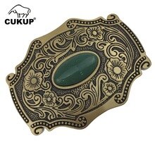 CUKUP New Design Floral Pattern Solid Brass Buckle Metal with Real Jade for 3.7-3.9cm Wide Belt Paties Buckles Only Men BRK002
