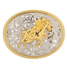 Classic Western Belt Buckle Golden Engraved OX Head Antique Oval Buckle