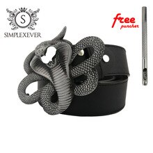Cobra Design Metal Belt Buckle for Men Silver Belt Buckle with PU Belt As Father's Birthday Gift