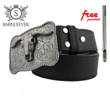 Cow Head Metal Belt Buckle for Men Silver Animal Series Belt Buckles with Belt Dropshipping