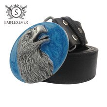 Cowboy Eagle Belt Buckle with Blue Coating  Mens Belt Buckle Head with PU Belt As Buckle Gift