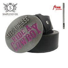Cowboy Silver Men's Belt Buckle with Leather Belt Silver Belt Buckle Suit for 3.8-4cm Belt Drop Shipping