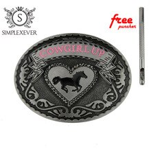 Cowgirl UP Fashion Belt Buckle for Men Horse Oval Silver Belt Buckle with Leather Belt Drop Shipping