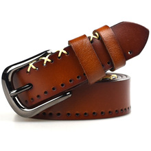 Cowskin Leather Lady Two Layers Leather Pin Buckle Belt Lady's Original Leather Jeans 2020 Women Fashion Hole Cross Woman's Belt