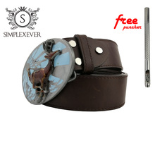 Deer Belt Buckle with Pewter Finish Silver Belt Buckles Accessories for Men Withe PU Belt Drop Shipping