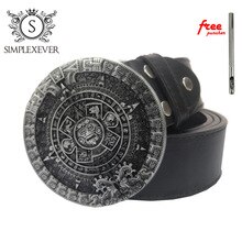 Dropshipping Aztec Calendar Circle Belt Buckle Mens Belt Buckle Head with Leather Belt Free Puncher As Gifts