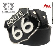 Dropshipping Route 66 Design Mens Belt Buckles Head Metal Belt Buckle Black Coating with PU Belt