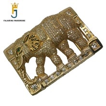 FAJARINA Luxurious Crystal Diamond Stainless Steel Belt Buckle Gold Elephant Smooth Buckles for Men Belts Accessories BCK023