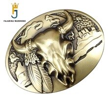 FAJARINA Men's Design 3D Cattle Head Pattern Slide Styles Buckles Cow Brass Belt Buckle Only for 3.6-3.9cm Wide Belts BCK006