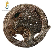 FAJARINA Unique Design Twelve Zodiac Tiger Head Pattern Buckles Luxurious Stainless Steel Crystal Diamond Belts Buckle  BCK022