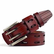 Fashion Double Pin Buckle Men's Genuine Leather Belt Vintage Mens Belts 2020 Luxury Brand Belt Hollow Out Buckles For Men Belts
