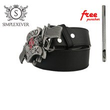 Fashion Good Luck Cowboy Western Gamble Belt Buckle Women Novelty Buckle Cool Jeans Accessory with PU Belt