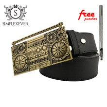 Fashion Men's Leather Belt Buckle Music Magnetic Brass Tape Hip Hop Rock Brass Belt Buckle for Men with Belt