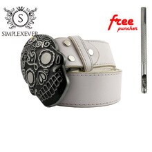 Fashion Men's Male Punk Rock Metal Goth Evil Devil 3D Skull Belt Buckle Head DIY Belt Buckle with PU Belt