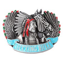 Fashion Men's Vintage Sitting Bull Indian Chief Horse Belt Buckle Eagle Wings Men Apparel Accessories