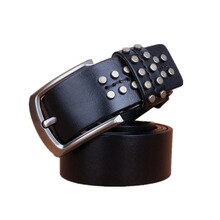 Fashion Rivet Men's Genuine Leather Belt Vintage Mens Belts Luxury Brand 2020 Metal Pin Buckle Street Male Belt Buckles For Men