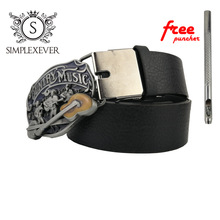 Fashion Silver Belt Buckle Country Music Rock Band Punk Music Style Men's Metal Belt Buckle with Belt