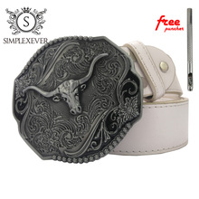 Floral Flower Ancient Silver Bull Belt Buckle Suitable for 4cm Width Snap on Belt with Continous Stock