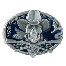 Gothic Skeleton Ghost Head Halloween Hip Hop Cowboy Biker Belt Buckle Blue