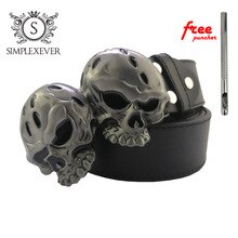 Gothic Skull Head Western Metal Belt Buckle Strap Belt Roller Pin Buckle for Men Leather Belt