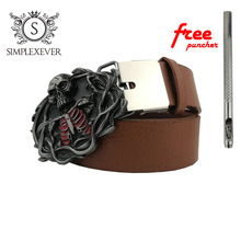 Heavy Embossed Skull Cowboy Jeans Gift Belt Buckle Antique Silver Finish with 4cm Width Loop Drop Shipping