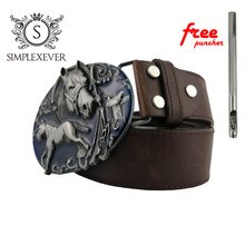 Horse West Cowboy Jeans Gift Belt Buckle with Antique Silver Finish for 4cm Width Snap on Belt Animal Belt Buckle