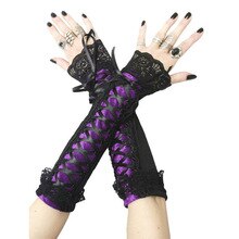Imily Bela Gothic Arm Warmers Women Sleeves Bandage Lace Patchwork Arm Shaper Lace-up Mangas