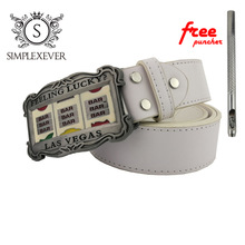 LAS VEGAS Poker Silver Western Belt Buckle for Men's Birthday Gifts with Leather Belt Free Puncher