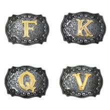 Luxurious Man Belt Buckle Novelty Women Cool Golden Initial Letters ABCDWXY-Z Mens Cowboy Waist Belt Buckle Indian Metal Buckle