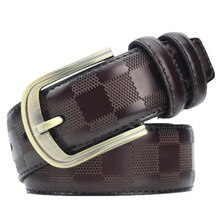 Luxury Brand Plaid Male Belt Gentleman PU Faux Formal Leather Belt Men Metal Buckle Vintage Designer Brown Men's Belts For Men