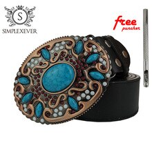 Luxury Turquoise Stone Oval Men's Belt Buckle Luxury Metal Belt Buckle with Leather Belt for Men Dropshipping